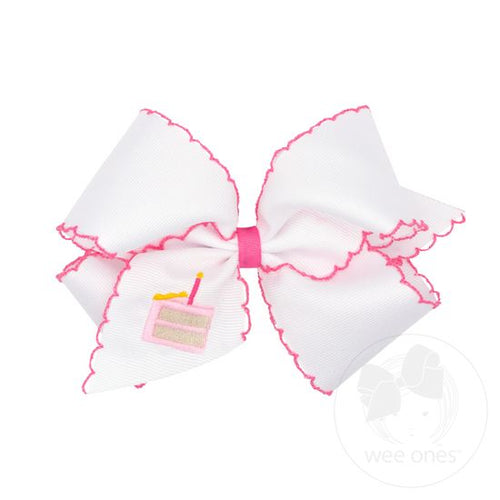 King Grosgrain Hair Bow with Moonstitch Edge and Birthday Girl Embroidery