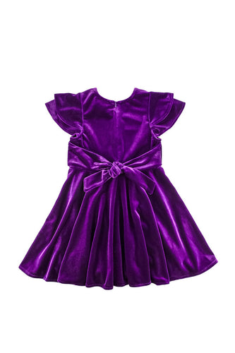 Stretch Velvet Violet Dress with Bow