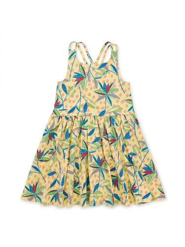 Bird Of Paradise Print Strappy Back Skirted Dress