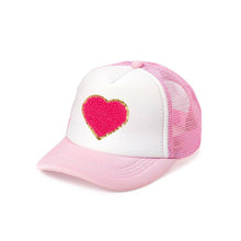 Load image into Gallery viewer, Bright Pink Heart Patch Valentine's Day Trucker Hat - Kids