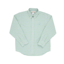 Load image into Gallery viewer, Dean's List Dress Shirt Kiawah Kelly Green & Barrington Blue Chandler Check with Barrington Blue Stork
