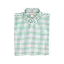 Load image into Gallery viewer, Dean's List Dress Shirt Kiawah Kelly Green & Barrington Blue Chandler Check with Barrington Blue Stork