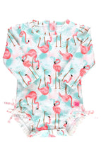 Load image into Gallery viewer, Vibrant Flamingo Long Sleeve One Piece Rash Guard