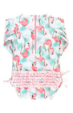 Load image into Gallery viewer, Vibrant Flamingo Long Sleeve One Piece Rash Guard