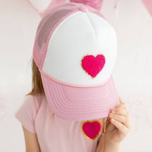 Load image into Gallery viewer, Bright Pink Heart Patch Valentine's Day Trucker Hat - Kids