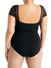 Load image into Gallery viewer, Black Mesh Yolk Short Sleeve Leotard