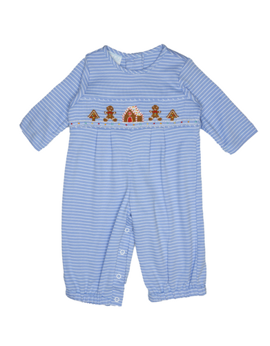Gingerbread house LS Boy's Long Footie w/ No Feet Blue and White Stripe Knit