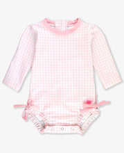 Load image into Gallery viewer, Pink Gingham Long Sleeve One Piece Rash Guard