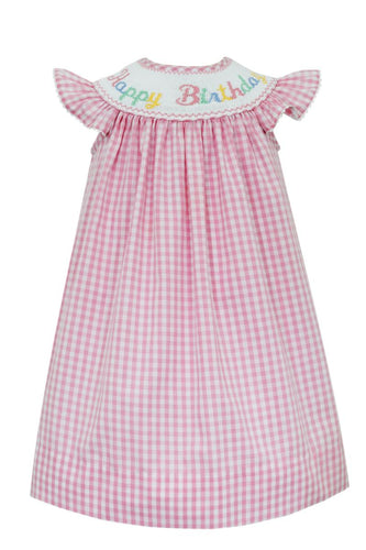 Happy Birthday Girl's Pink Gingham Angel Wing Bishop