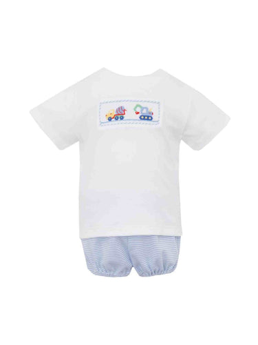 Construction Cars- Light Blue Stripe Boy's T-Shirt Set