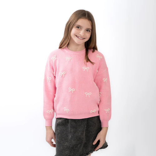 Pearl Bows Crew Neck Sweater