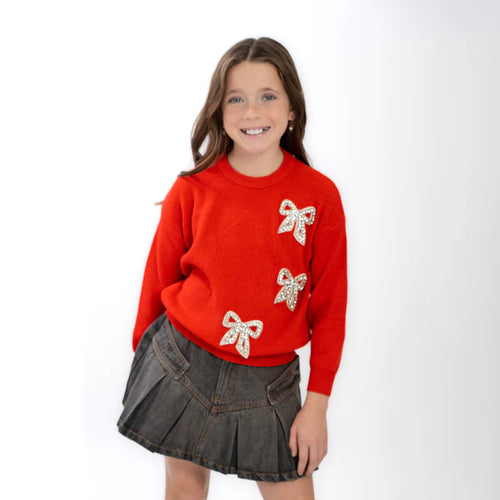 3 Bows on Crew Neck Sweater