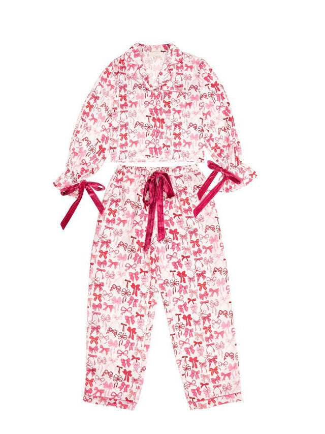 Long Sleeve PJ Set with Bow Print