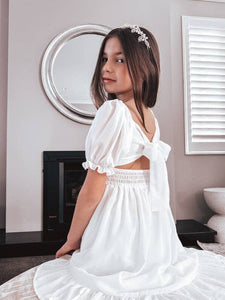 Emilia Girls White Dress Knee Length