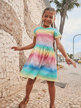 Load image into Gallery viewer, Rio de Janiero Rainbow Short Sleeve Wrap Neck Dress