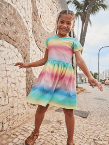 Rio de Janiero Rainbow Short Sleeve Wrap Neck Dress