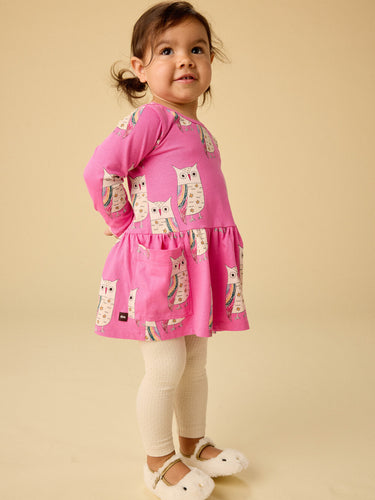 Rainbow Eagle Owl Long Sleeve Pocket Dress