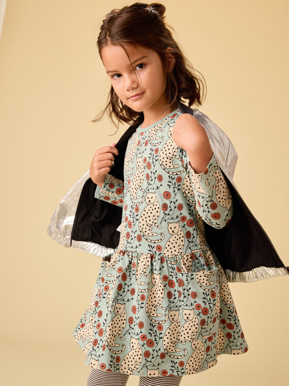 Leopard Floral Long Sleeve Pocket Dress