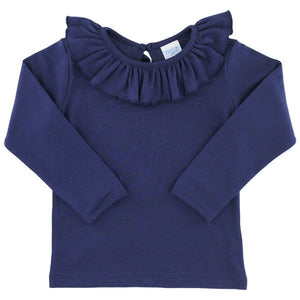 Navy Long Sleeve Ruffle Tee