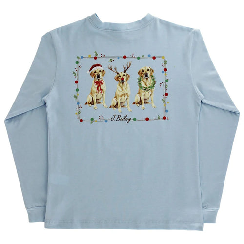 Long Sleeve Logo Tee- Christmas labs On Light Blue