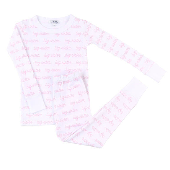 Pink Big and Little Printed Big Long Pajamas