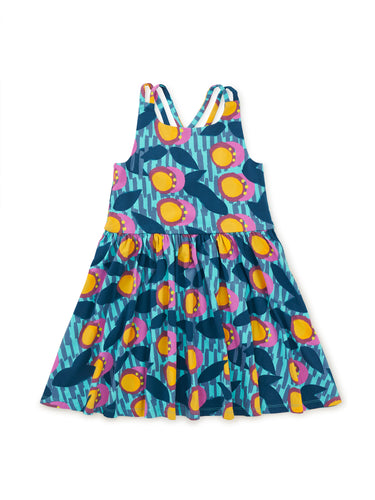 Passion Fruit Wax Print Strappy Back Skirted Dress