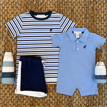Load image into Gallery viewer, Sir Proper&#39;s Romper-Park City Periwinkle with Nantucket Navy