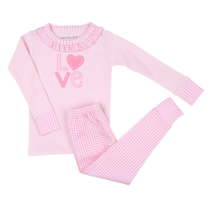 Love Applique Ruffle Long Pajamas Pink