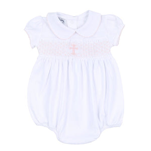 Blessed Smocked Collared Short Sleeve Bubble Pink