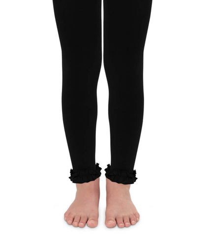 Scalloped Pima Cotton  Footless Tight Black