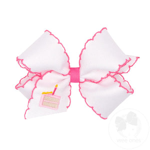 Medium Grosgrain Hair Bow with Moonstitch Edge and Birthday Girl Embroidery