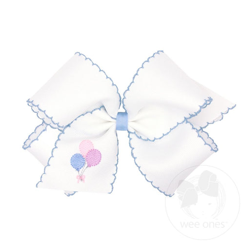 Medium Grosgrain Hair Bow with Moonstitch Edge and Birthday Girl Embroidery