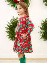 Load image into Gallery viewer, Girls O Christmas Tree Knit Long Sleeve Twirl Dress