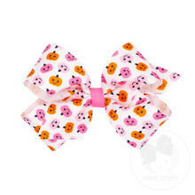 Load image into Gallery viewer, King Halloween-themed Pink Jack-O-Lantern Printed Grosgrain Hair Bow