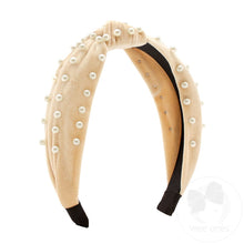 Load image into Gallery viewer, Velvet Wrapped Headband with Knot and Faux Pearls