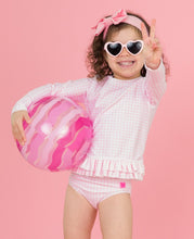 Load image into Gallery viewer, Pink Gingham Ruffle Hem Rash Guard 2-Piece