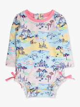 Load image into Gallery viewer, Baby Girls Beach Day Long Sleeve One Piece Rash Guard Swimsuit with Signature Rear Ruffles