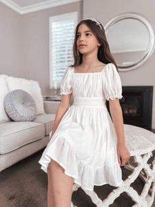 Emilia Girls White Dress Knee Length