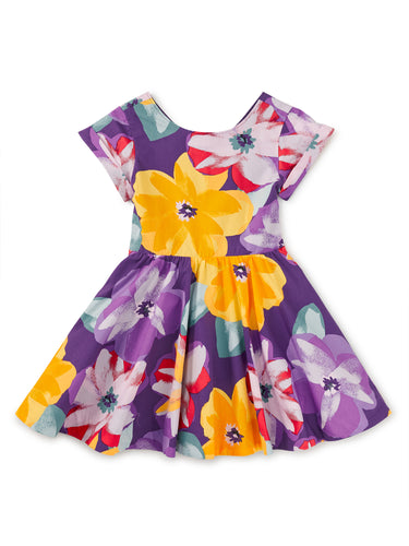 Large Tropical Floral Button Back Skirted Dress