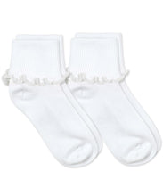 Load image into Gallery viewer, White Ripple Edge Smooth Toe Turn Cuff Socks 2 Pack