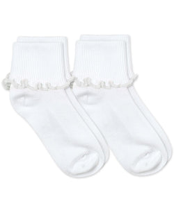 White Ripple Edge Smooth Toe Turn Cuff Socks 2 Pack