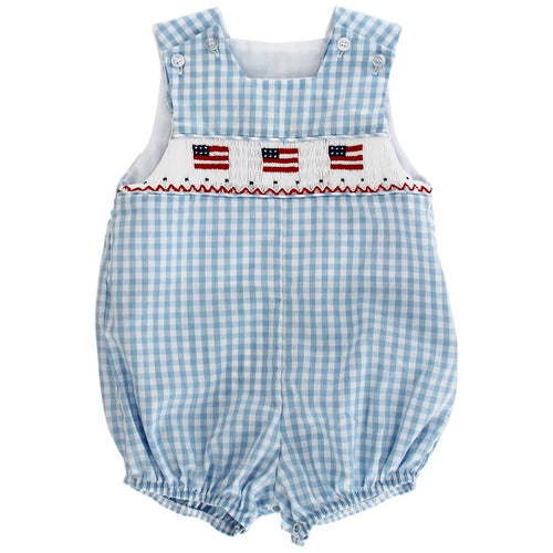Blue Check Short Infant Bubble with Flag