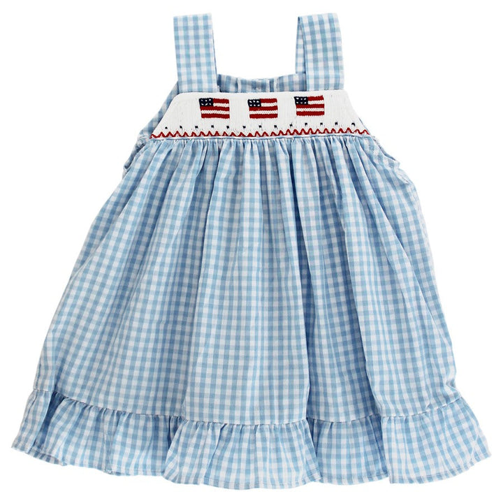 Blue Check Sundress with Flag