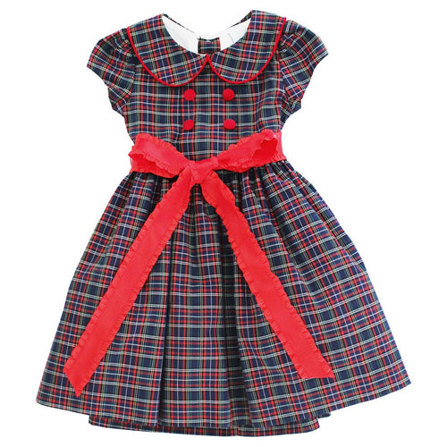 Dress Blue Spruce Plaid with Red Corduroy and Ribbon