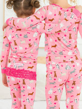 Load image into Gallery viewer, Girls Bamboo Viscose Puppy Playtime Ruffle Pajama Set