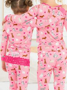 Girls Bamboo Viscose Puppy Playtime Ruffle Pajama Set