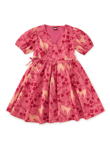 Wandering Deer Floral Tie Wrap Neck Dress