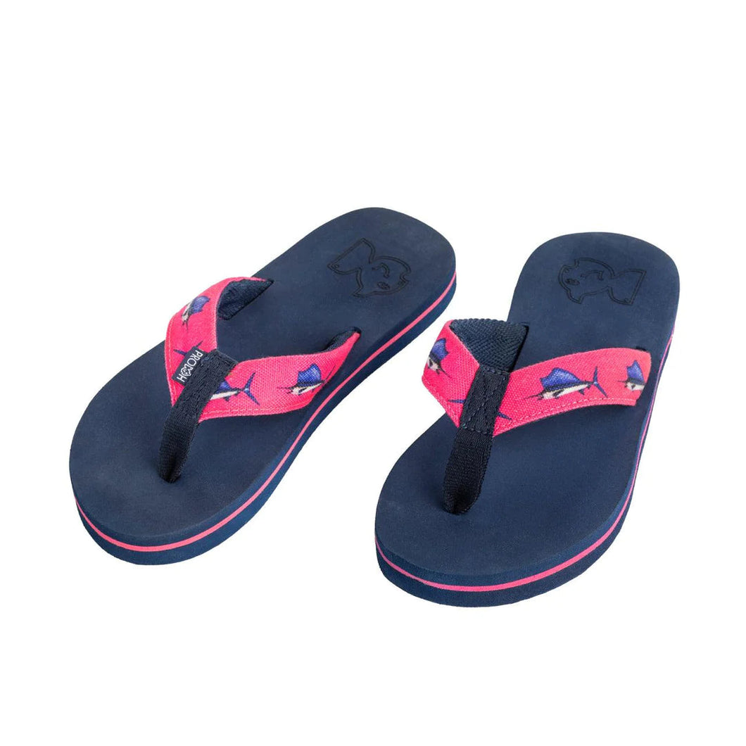 Sailfish Print Pink Fishin' Hole Flip Flops