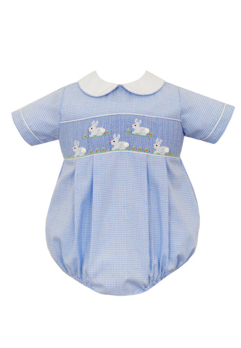 White Bunnies Light Blue Gingham Boy's Bubble