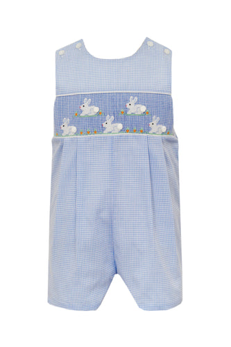 White Bunnies Light Blue Gingham Boy's Jon Jon